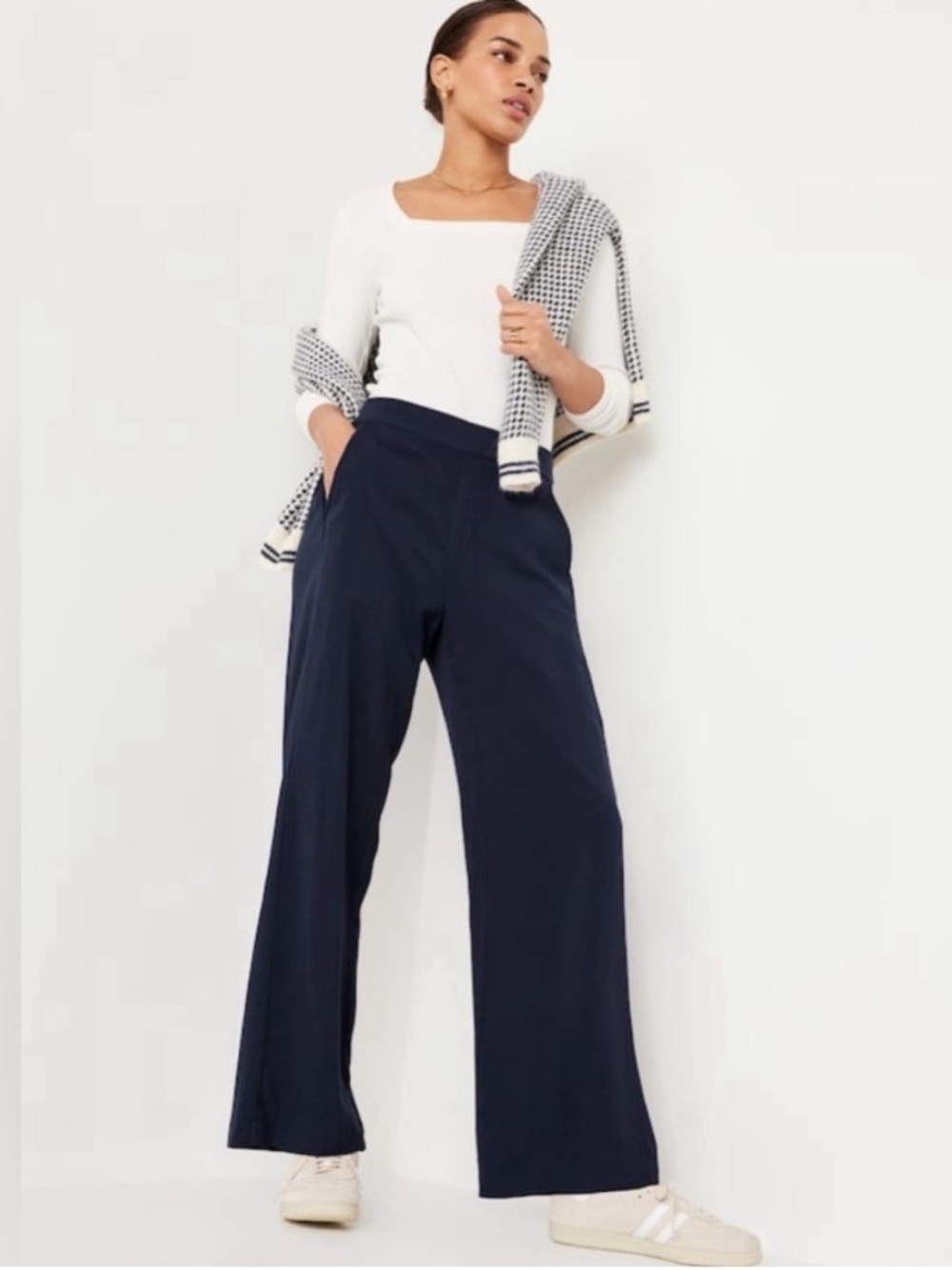 NWT! Navy High-Waisted Playa Soft-Spun Wide-Leg Pants -  XL Viscose Comfort